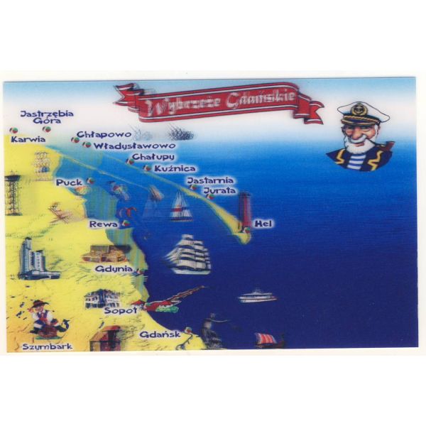 WYBRZEŻE GDAŃSKIE MAPKA POCZTÓWKA 3D TRÓJWYMIAROWA 3D070