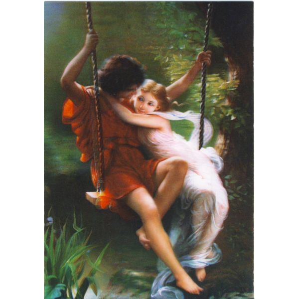 PARA NA HUŚTAWCE POCZTÓWKA ARTYSTYCZNA 3D TRÓJWYMIAROWA 3D135