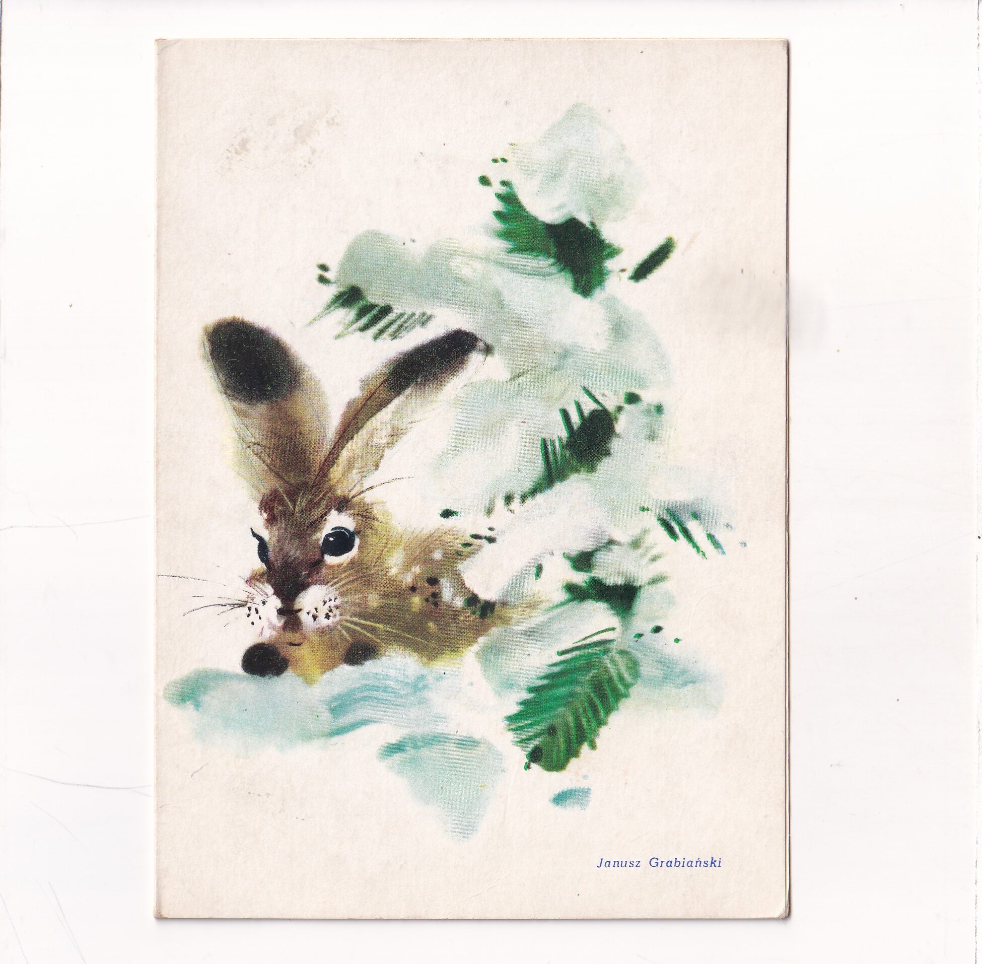 JANUSZ GRABIAŃSKI ZAJĄC ZIMA KARNET POCZTÓWKA A14498