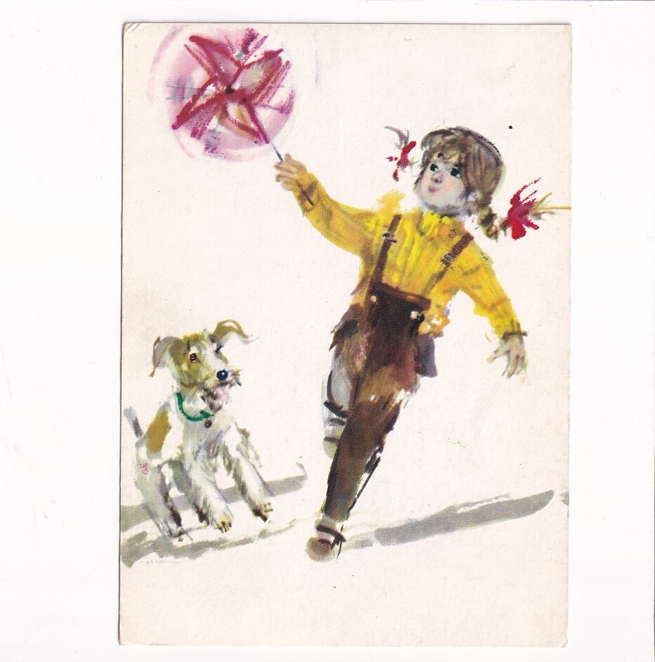 PLL LOT DZIEWCZYNKA Z PSEM POCZTÓWKA A15930