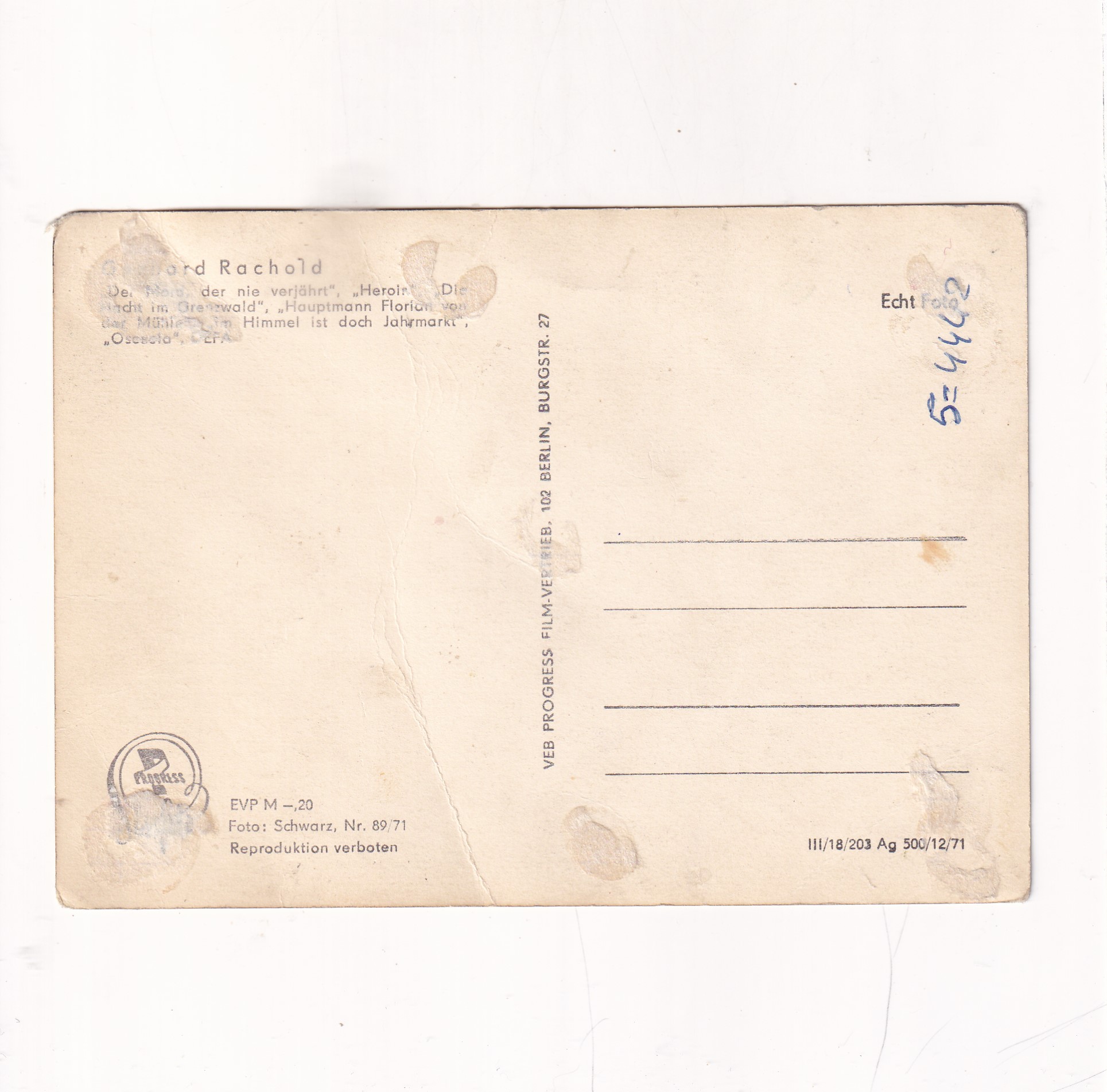 GWIAZDY KINA I TV GERHARD RACHOLD POCZTÓWKA A19762 - obrazek 2