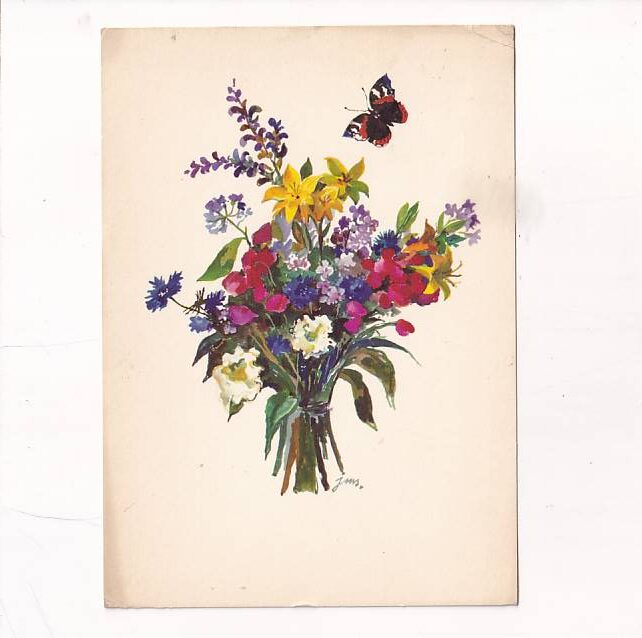 J.M.SZANCER KWIATY MOTYL ŻYCZENIA POCZTÓWKA A23126