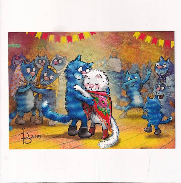 IRINA ZENIUK NIEBIESKI 2019 KOT KOT KOTY POCZTÓWKA KOM-049