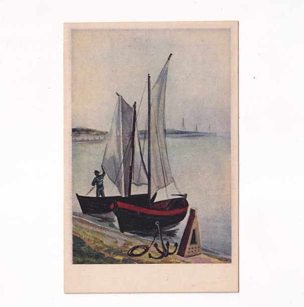 J.M.BRZESKI "ŁODZIE RYBACKIE W JASTARNI" POCZTÓWKA GRAF-4473
