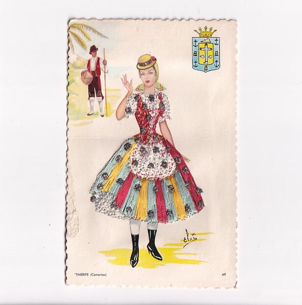 HISZPANIA TENERYFA DZIEWCZYNA STRÓJ HAFTOWANY FOLKLOR POCZTÓWKA GRAF-4485
