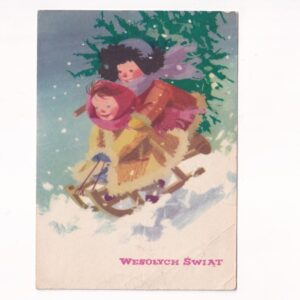 MARIA ORŁOWSKA-GABRYŚ WESOŁYCH ŚWIĄT B.N. DZIECI SANKI POCZTÓWKA GRAF-5084